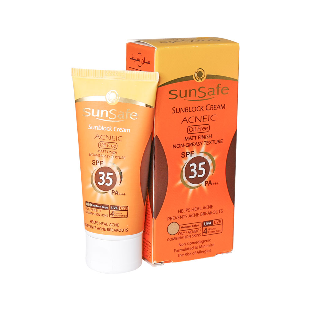 کرم ضدآفتاب SPF35 سان سیف فاقد چربی - رنگی - بژ روشن